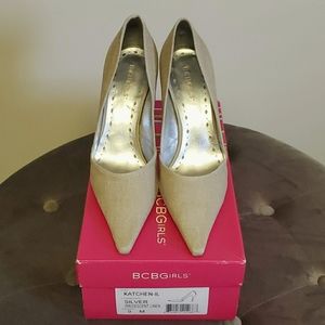 BCBGirls Katchen Silver Linen Pointed Toe Pumps